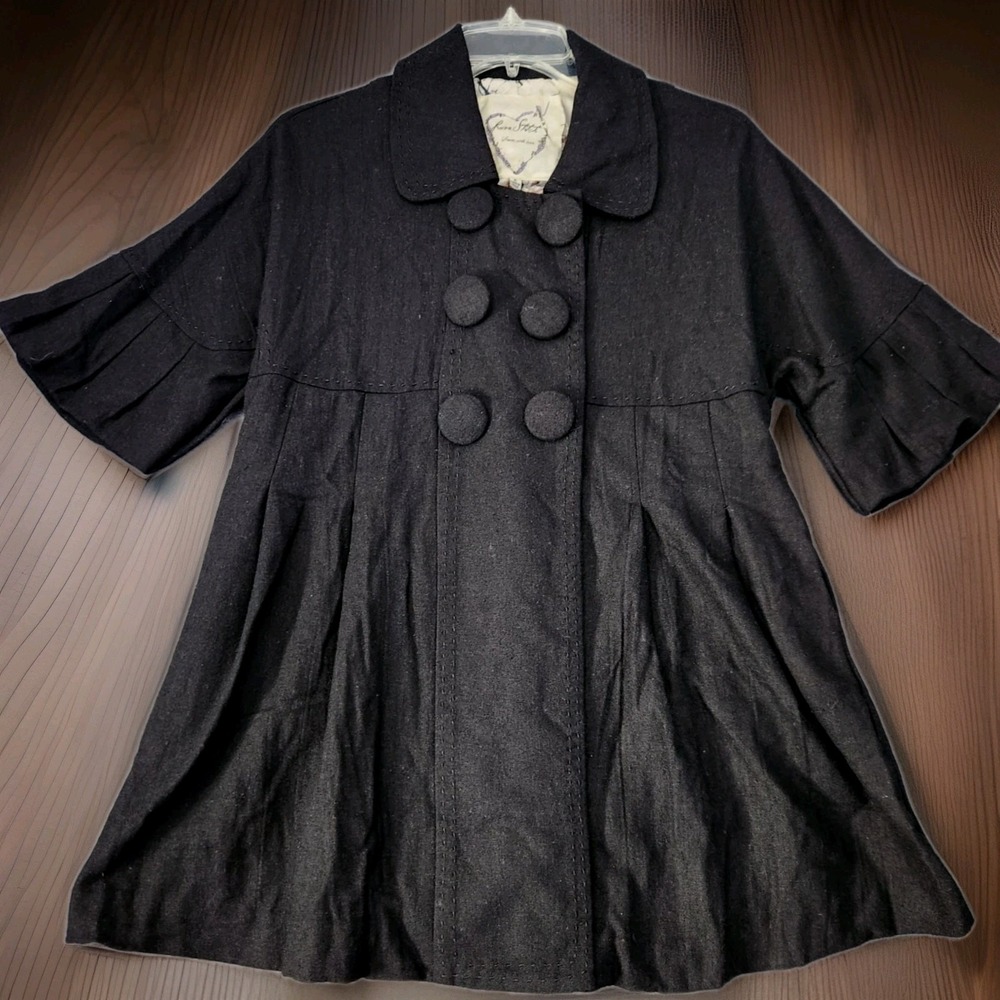 NWT‎ Lovestitch Black Wool Blend Ljned Peacoat Preppy Oversized Jacket Sz Small